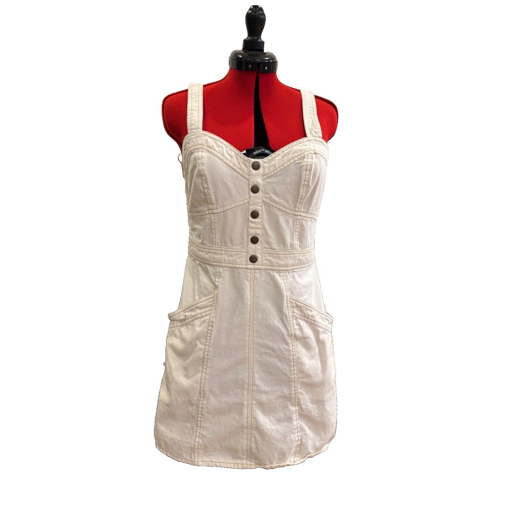 Vintage Lone Star Denim Dress Sz M cream Cowgirl Sweetheart Neckline Western Y2K